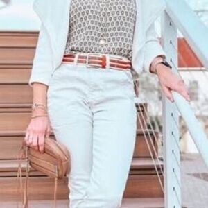 Cabi Utility Belt Size Medium Brown Leather Cream Canvas Safari EUC